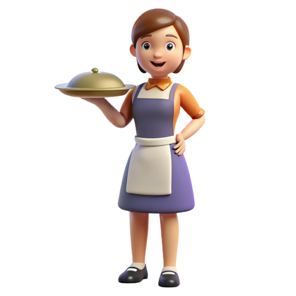 mesmerizing signature Waitress holding tray, NO BACKGROUND with Transparent Background. png