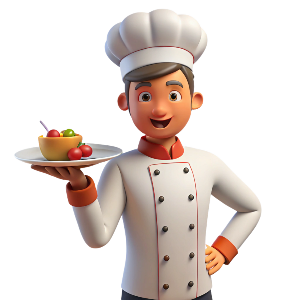 gorgeous tropical Chef holding plate of food, NO BACKGROUND with Transparent Background. top-tier png