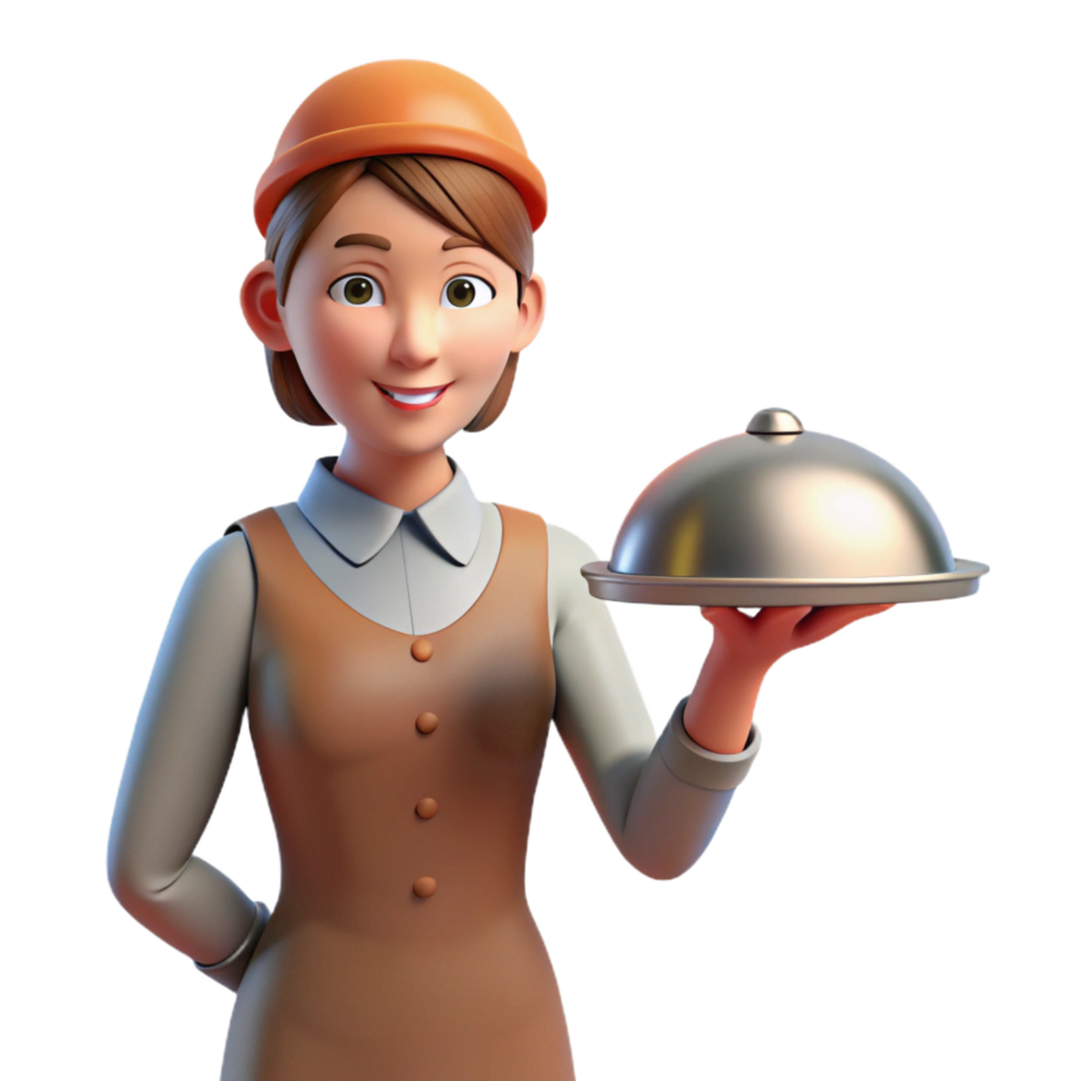 nostalgic striking Waitress holding tray, NO BACKGROUND with Transparent Background. museum quality png