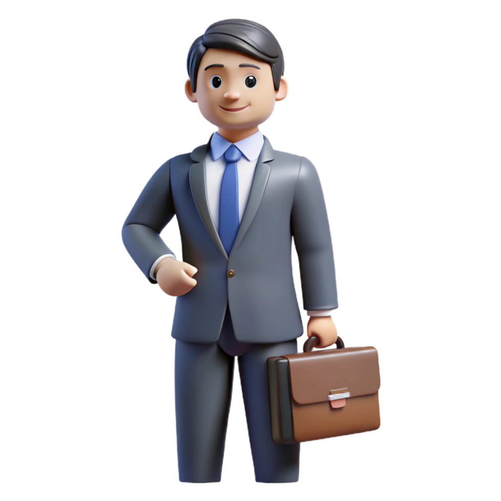 fascinating minimalist Man in suit with briefcase, NO BACKGROUND with Transparent Background. expertly shot png