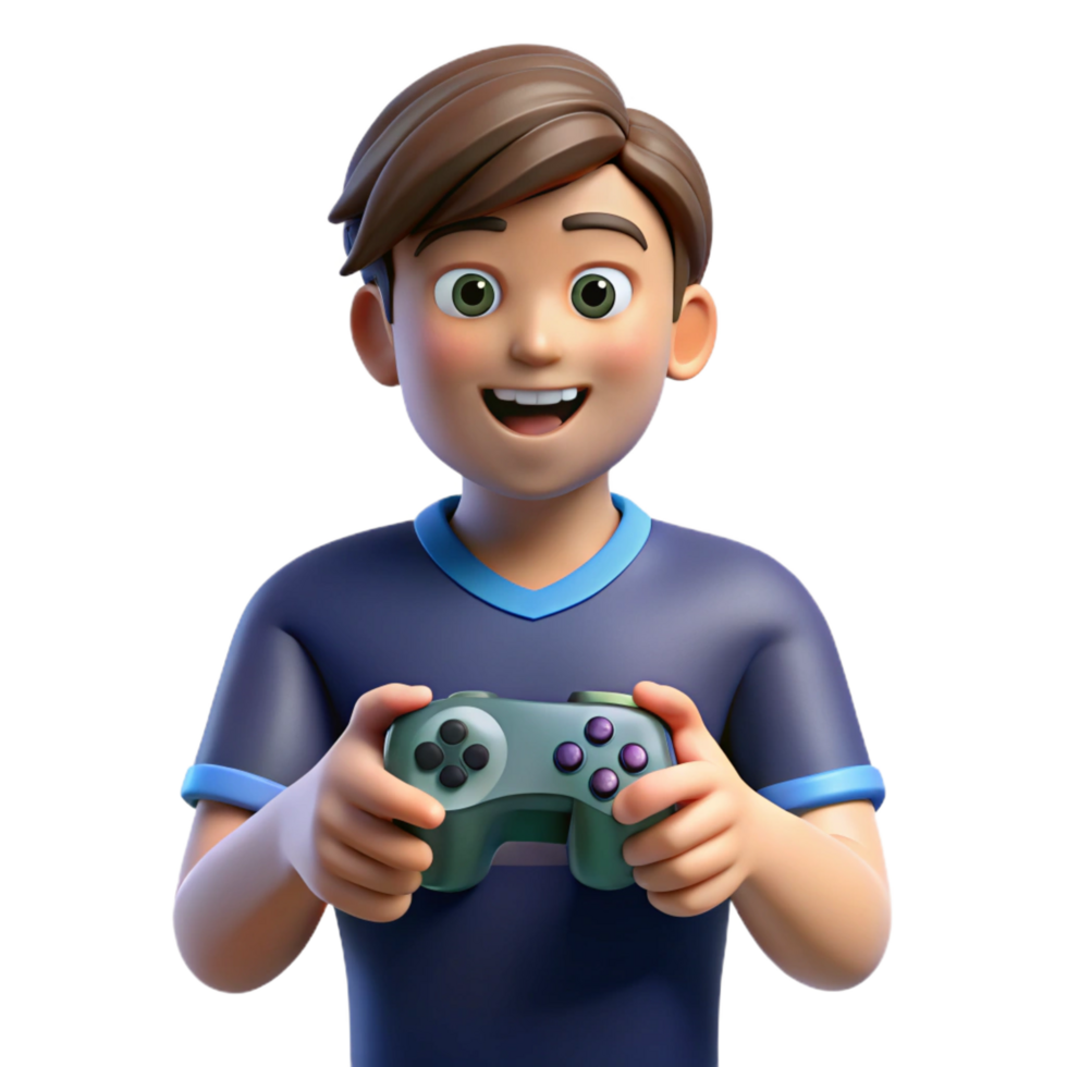 tranquil enchanting Teenage boy playing game controller, NO BACKGROUND with Transparent Background. refined png