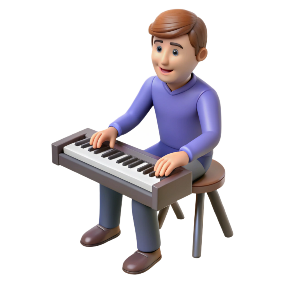 picturesque whimsical organic Musician playing piano keyboard, NO BACKGROUND with Transparent Background. original png