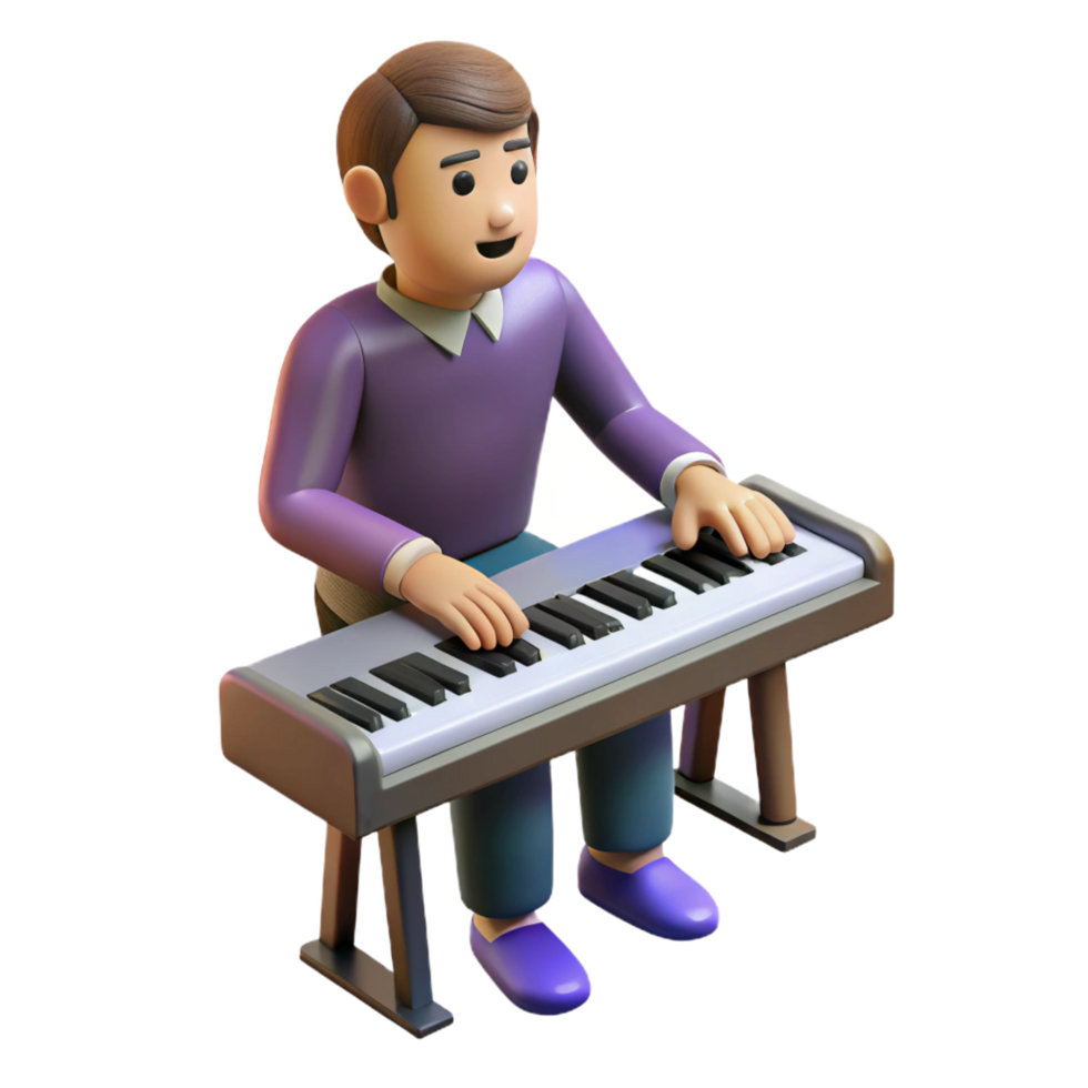 notable impressionist Musician playing piano keyboard, NO BACKGROUND with Transparent Background. top-tier png