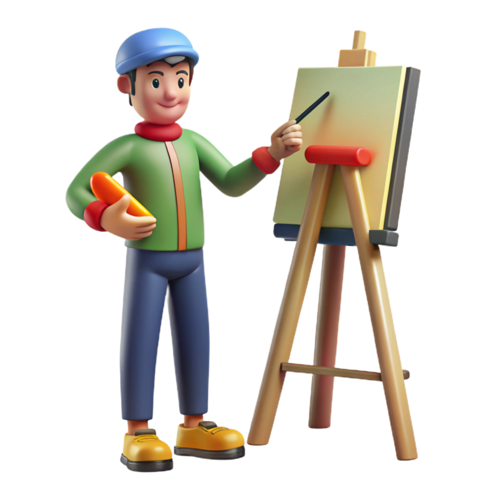 passionate mesmerizing Artist painting on canvas, NO BACKGROUND with Transparent Background. refined png