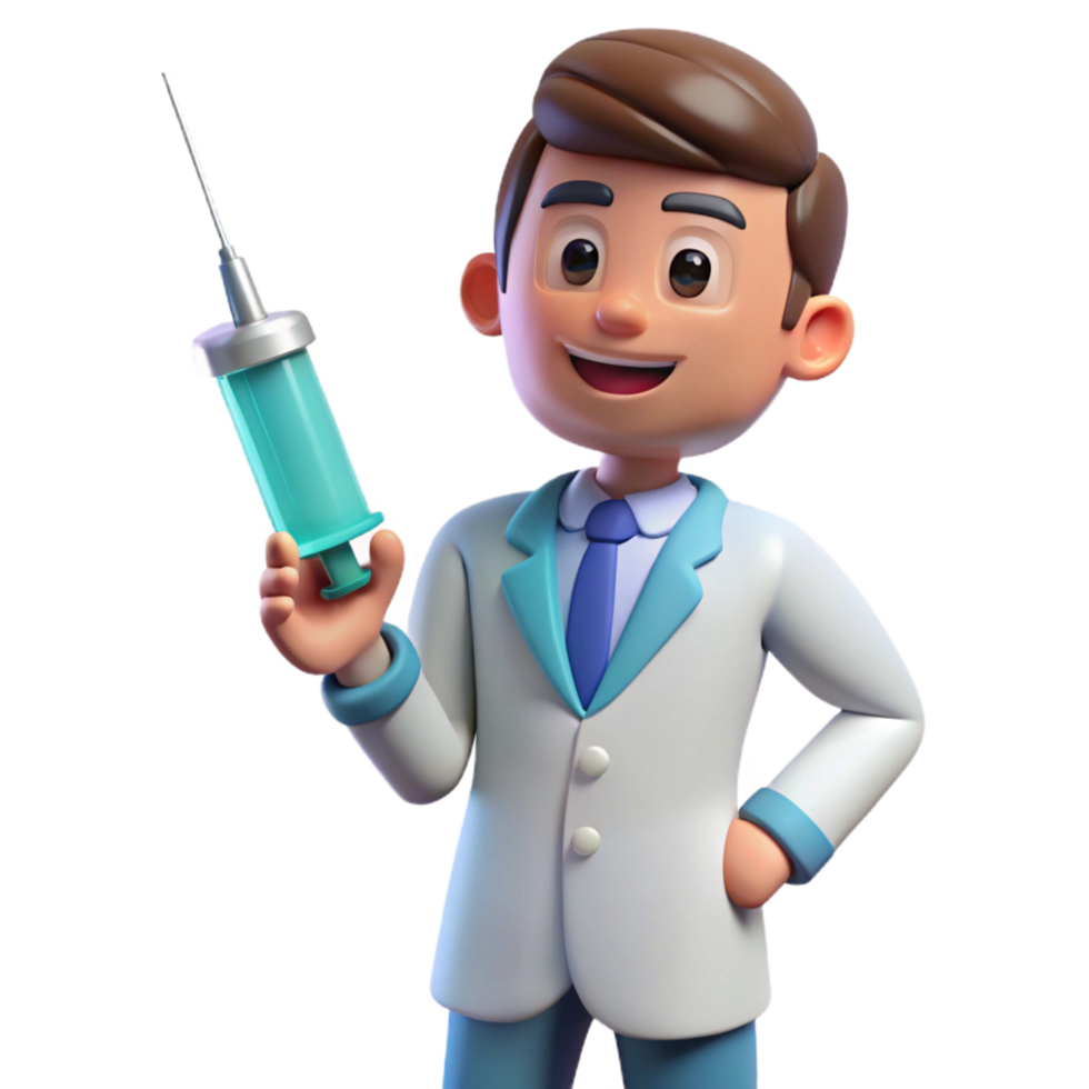 romantic serene Doctor holding syringe, NO BACKGROUND with Transparent Background. studio quality png