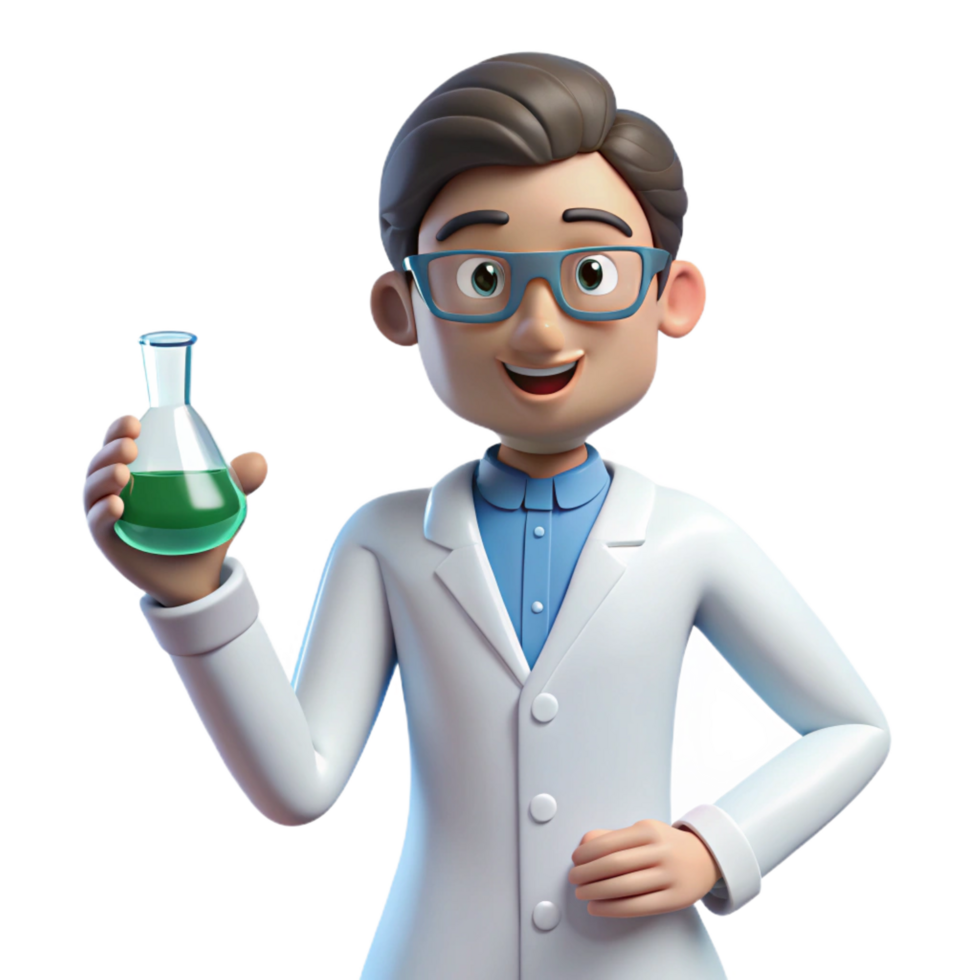 romantic enchanting Scientist holding beaker, NO BACKGROUND with Transparent Background. flawless png