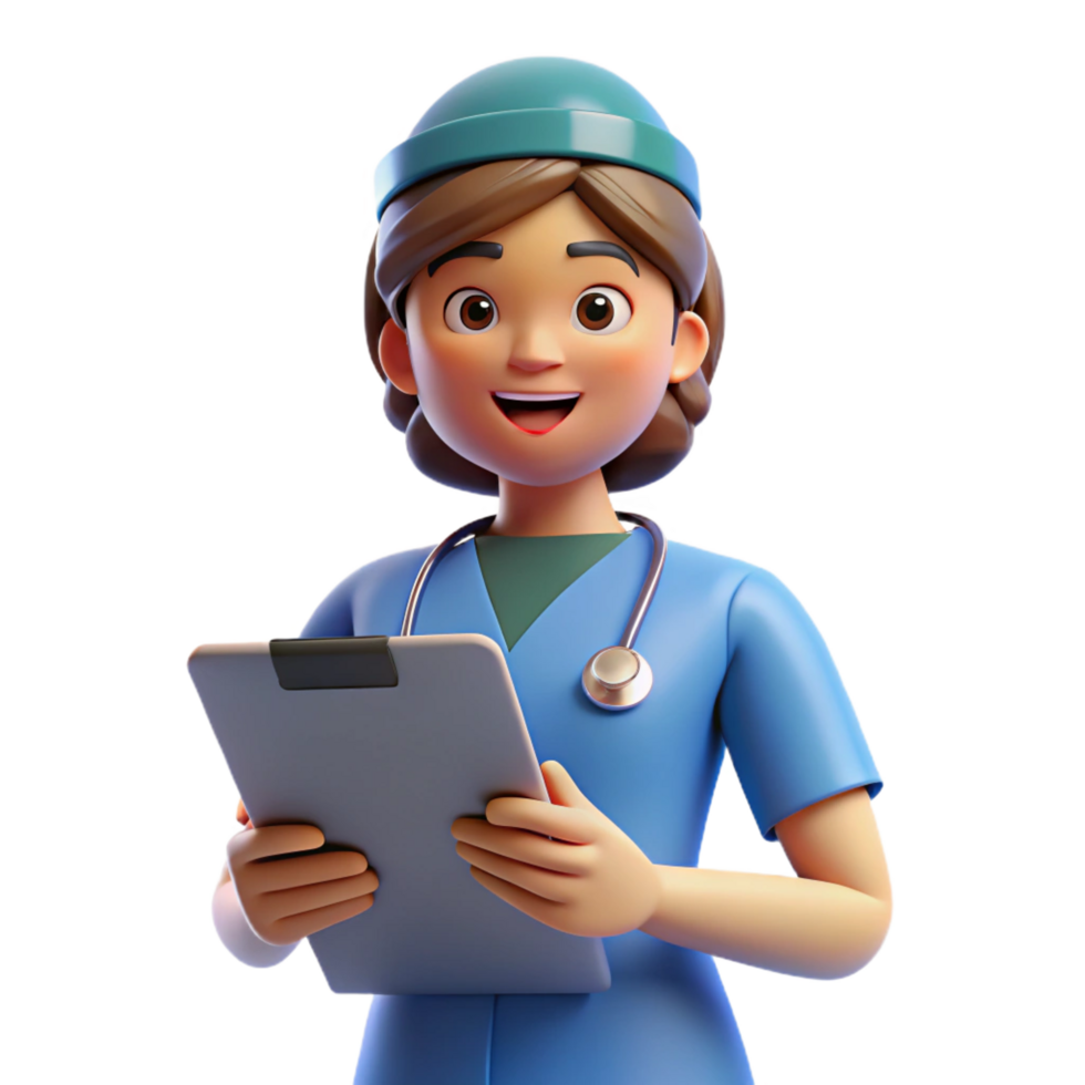 radiant dreamy artistic Nurse holding clipboard, NO BACKGROUND with Transparent Background. genuine png