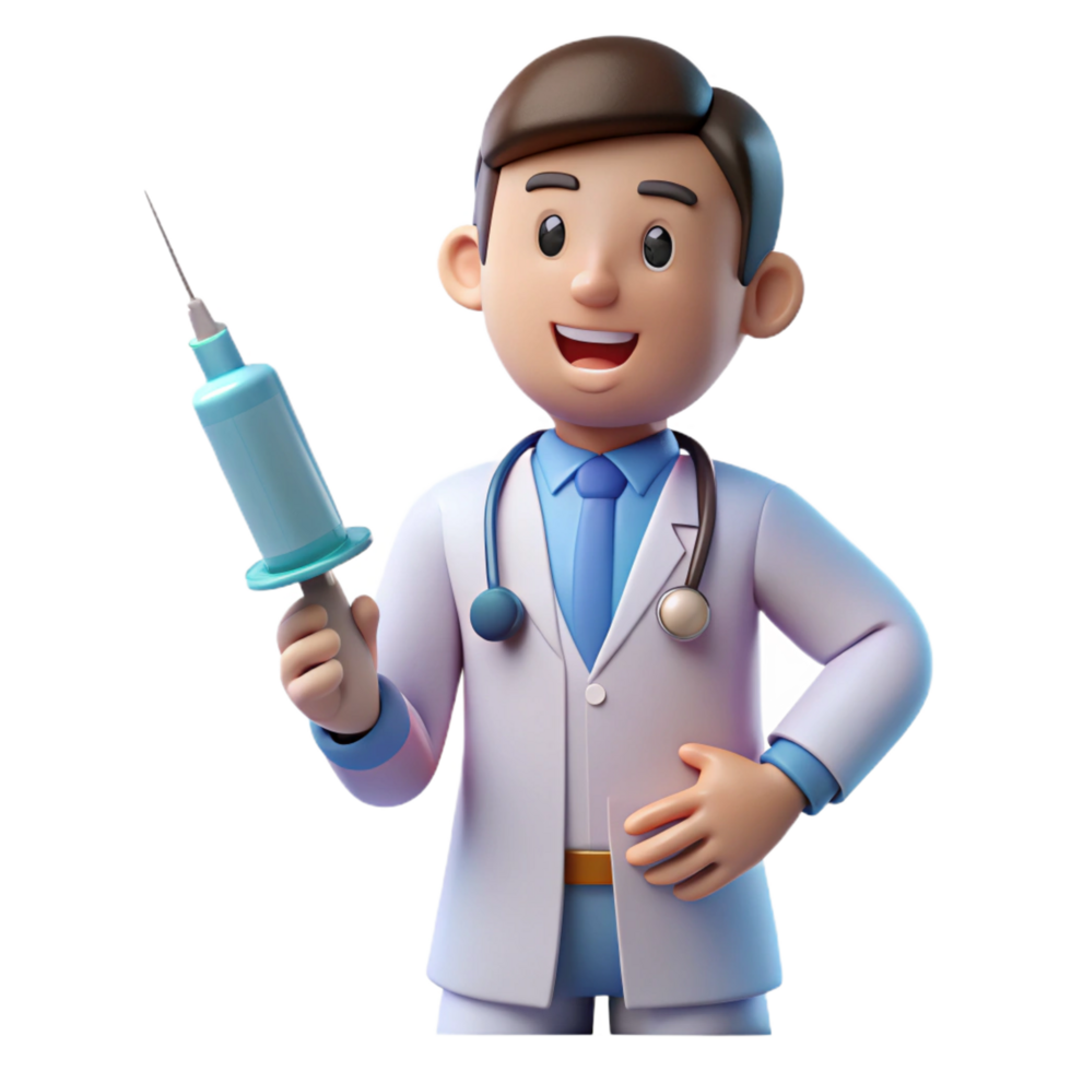 iconic coastal Doctor holding syringe, NO BACKGROUND with Transparent Background. sharp png