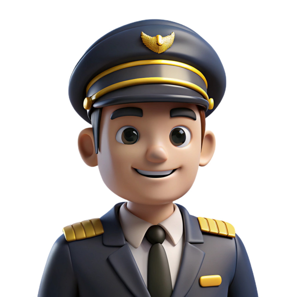 tranquil elegant Pilot in uniform, NO BACKGROUND with Transparent Background. fine detail png