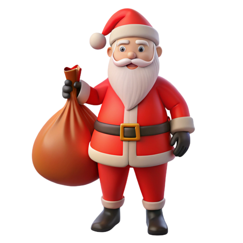 picturesque classic Santa Claus holding sack, NO BACKGROUND with Transparent Background. sharp png