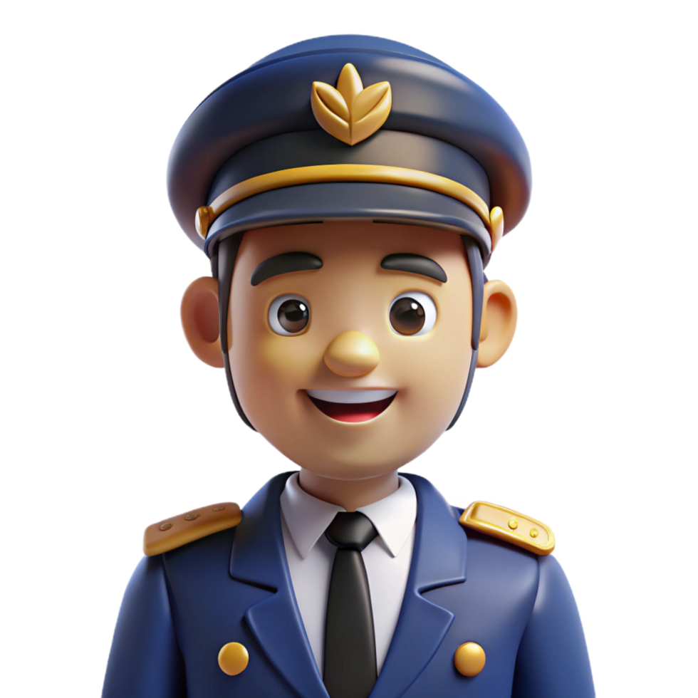splendid whimsical minimalist Pilot in uniform, NO BACKGROUND with Transparent Background. masterfully captured png