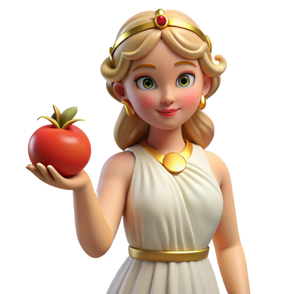 remarkable contemporary Hera, Goddess of Marriage, holding a pomegranate. NO BACKGROUND with Transparent Background. precision png