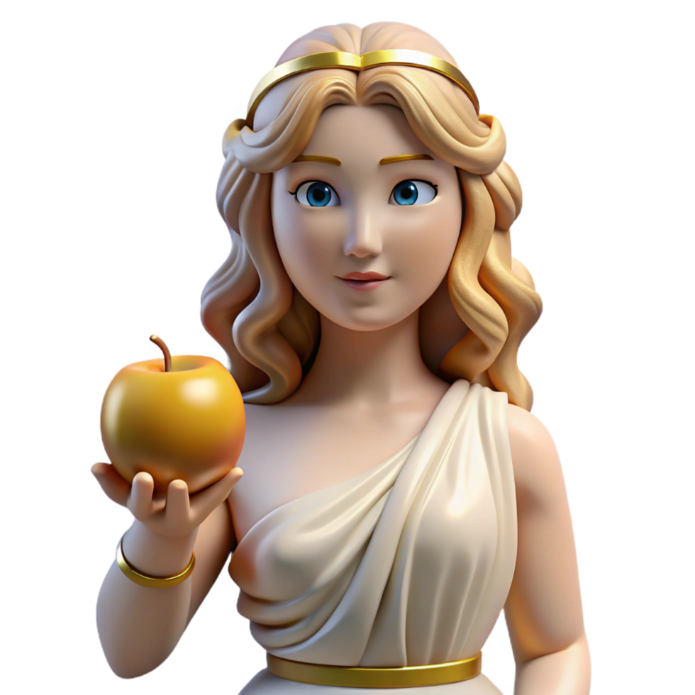 magnificent traditional Aphrodite, Goddess of Love and Beauty, holding a golden apple. NO BACKGROUND with Transparent Background. handcrafted png