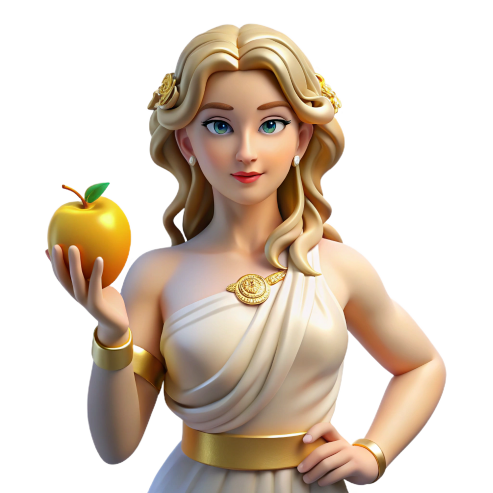 unparalleled industrial Aphrodite, Goddess of Love and Beauty, holding a golden apple. NO BACKGROUND with Transparent Background. top-tier png