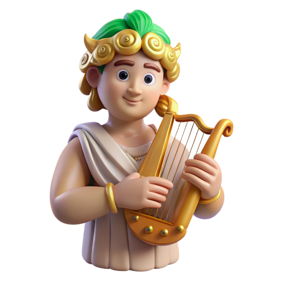 picturesque renaissance Apollo, God of Music and Poetry, playing a lyre. NO BACKGROUND with Transparent Background. handcrafted png