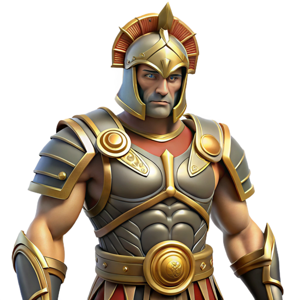 quintessential geometric Ares, God of War, in full battle armor. NO BACKGROUND with Transparent Background. precision png