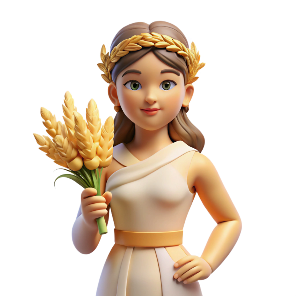 spectacular signature Demeter, Goddess of Agriculture, holding a sheaf of wheat. NO BACKGROUND with Transparent Background. png