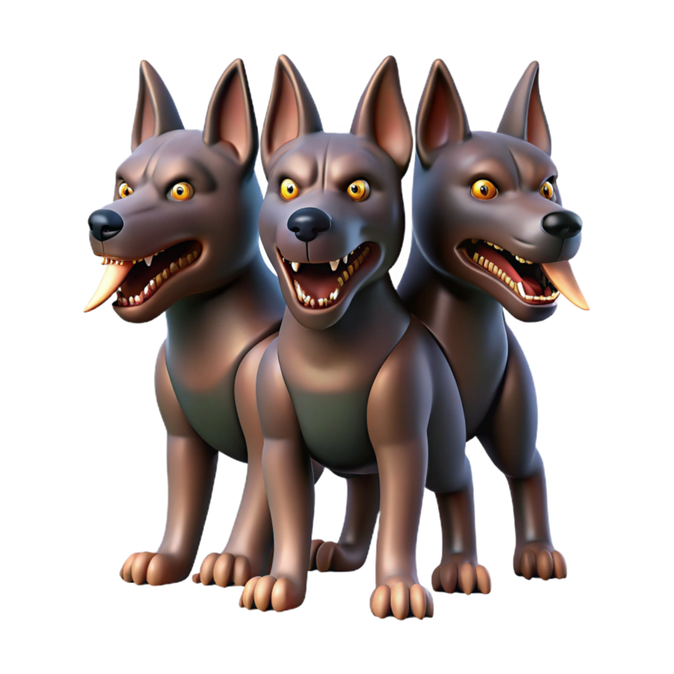 radiant industrial Cerberus, three-headed dog, guardian of the Underworld. NO BACKGROUND with Transparent Background. professional png