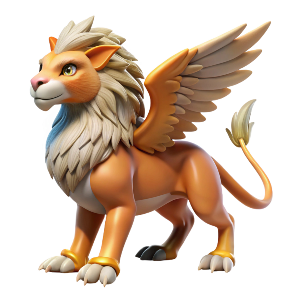 sumptuous dreamy organic Griffin, mythical creature, part eagle, part lion. NO BACKGROUND with Transparent Background. studio quality png
