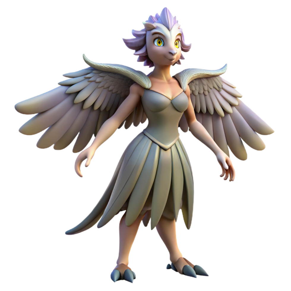 mesmerizing artistic Harpy, mythical bird-woman creature. NO BACKGROUND with Transparent Background. crisp png