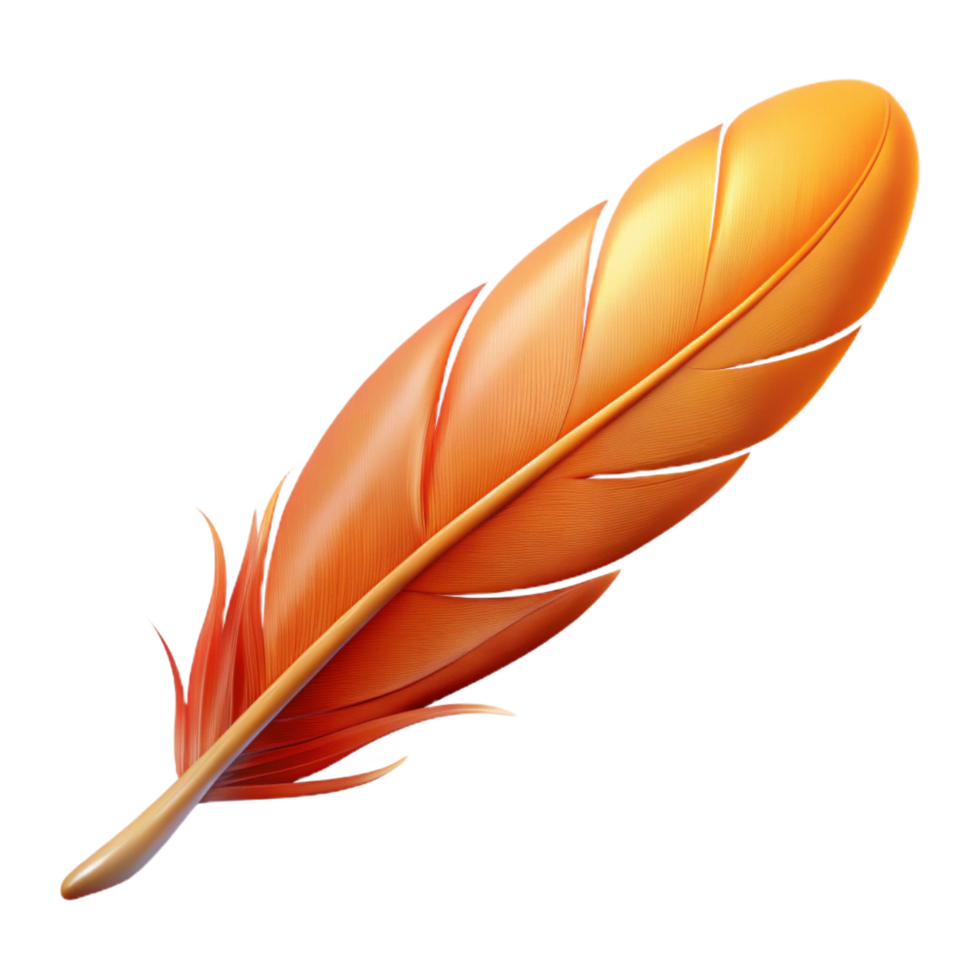 impressive modern Phoenix Feather, single feather from the mythical bird. NO BACKGROUND with Transparent Background. precision png