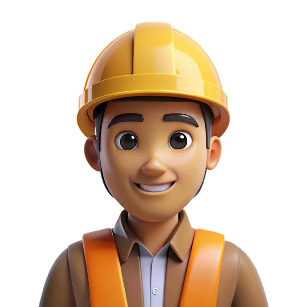 pristine calm mid-century Construction worker, wearing hard hat, NO BACKGROUND with Transparent Background. precision png