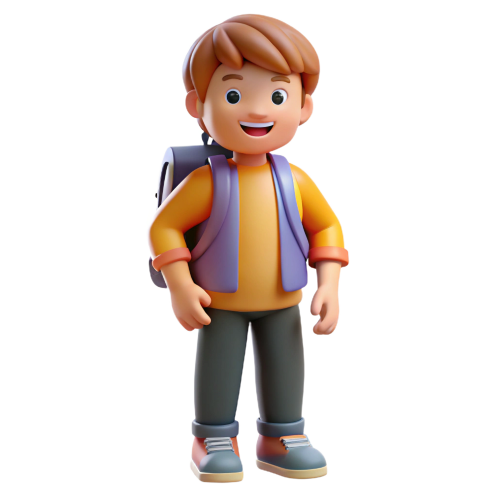 peaceful impressive Student, with backpack, NO BACKGROUND with Transparent Background. flawless png