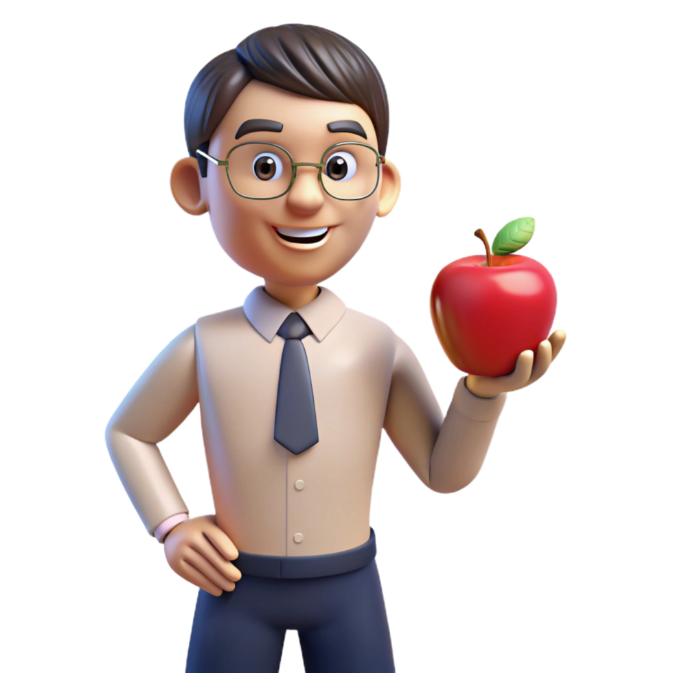 stunning signature Teacher, holding apple, NO BACKGROUND with Transparent Background. png