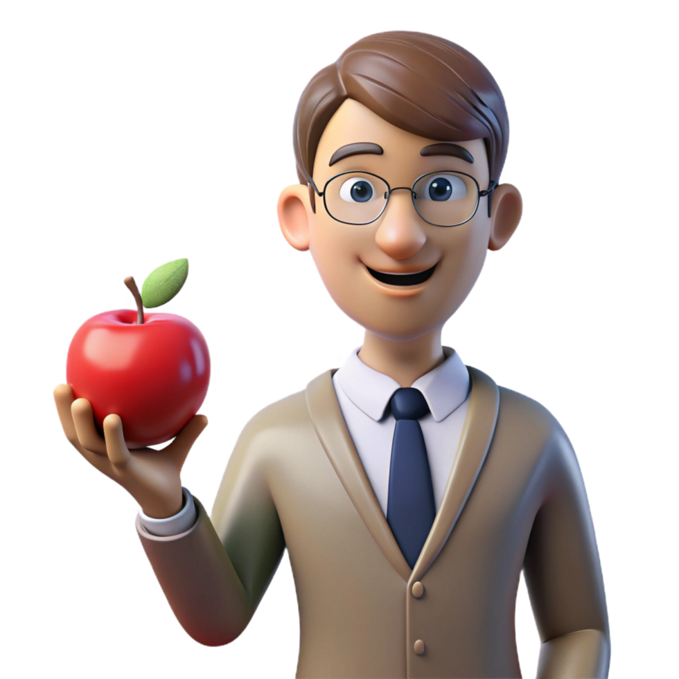 vibrant exceptional Teacher, holding apple, NO BACKGROUND with Transparent Background. png