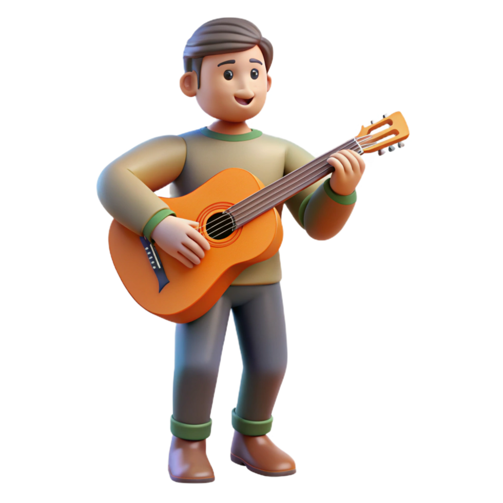 picturesque futuristic Musician, playing guitar, NO BACKGROUND with Transparent Background. ultra HD png