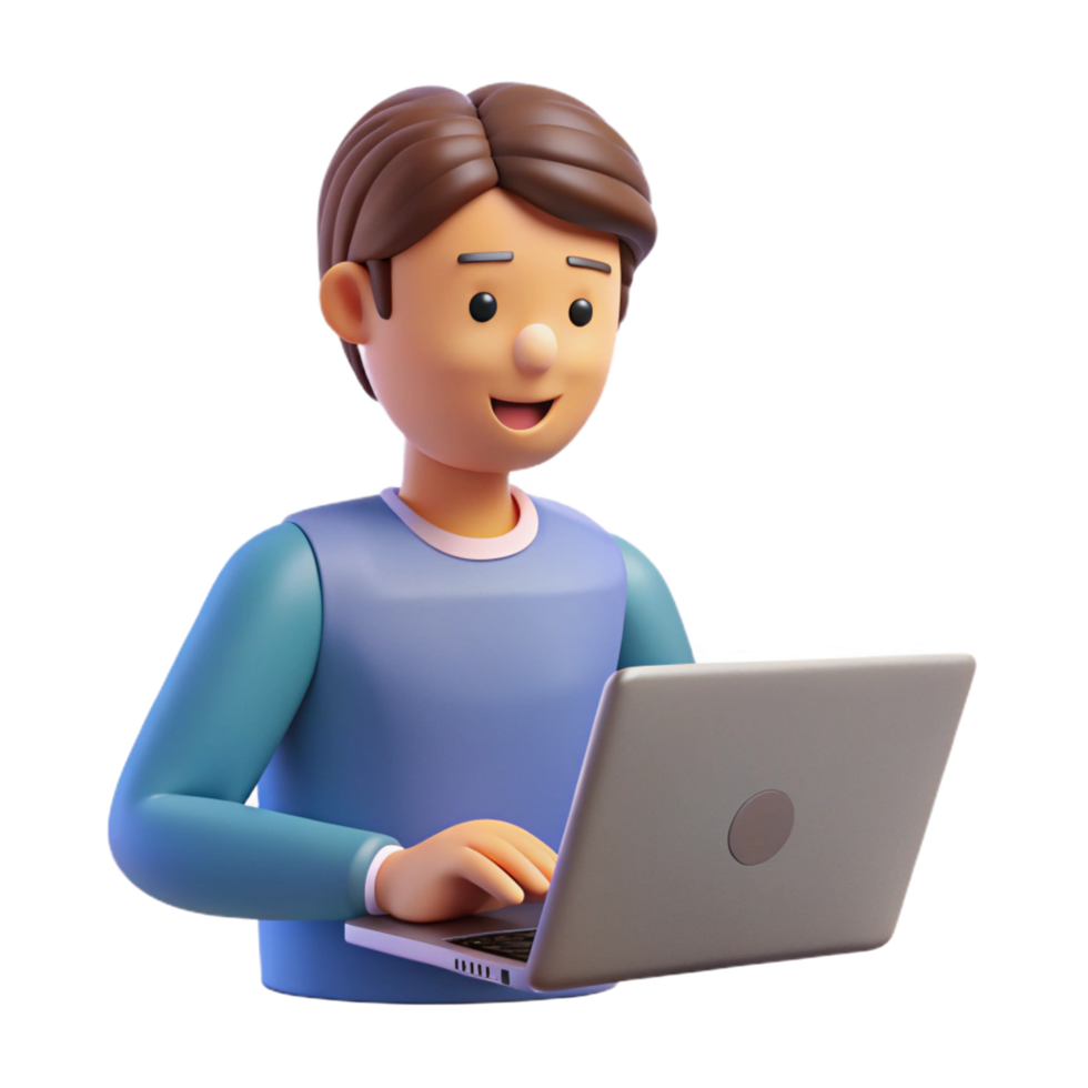 magnificent remarkable Writer, typing on laptop, NO BACKGROUND with Transparent Background. png