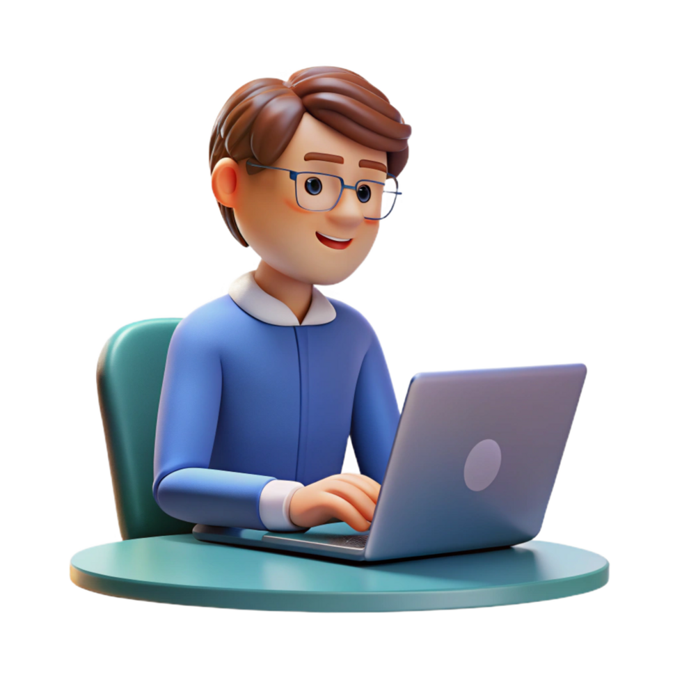 inspired rustic Writer, typing on laptop, NO BACKGROUND with Transparent Background. high resolution png