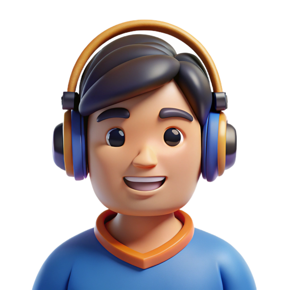 tranquil magnificent Gamer, wearing headphones, NO BACKGROUND with Transparent Background. top-tier png