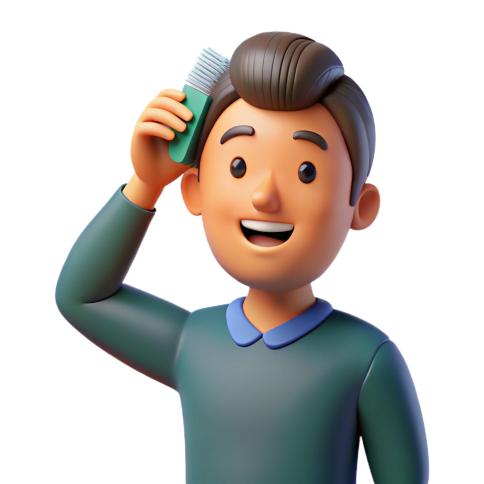 iconic futuristic Man, combing his hair, NO BACKGROUND with Transparent Background. artisan png