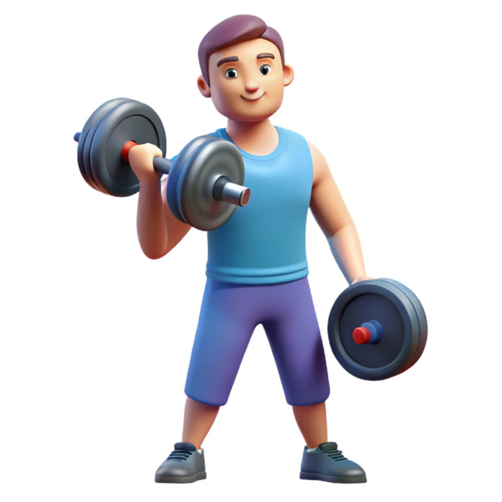 serene minimalist Man, lifting weights, NO BACKGROUND with Transparent Background. professional png