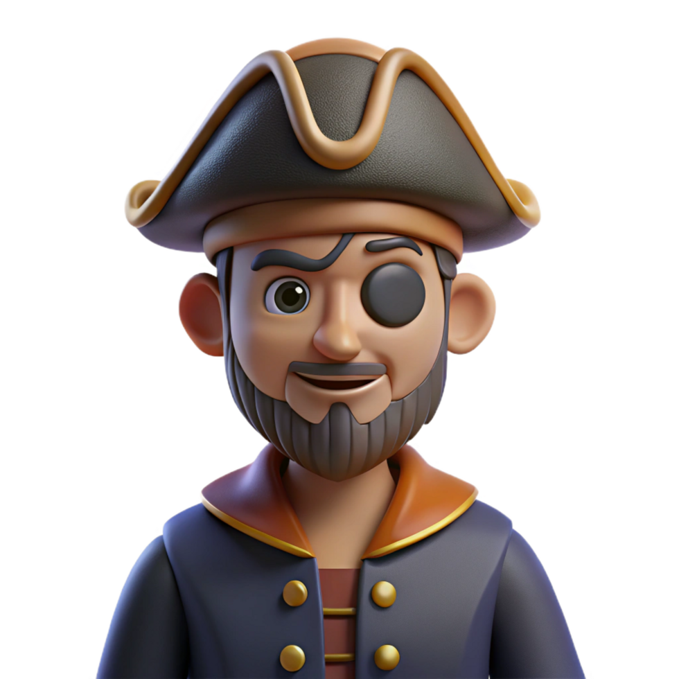 whimsical majestic Pirate, with eye patch, NO BACKGROUND with Transparent Background. elite png