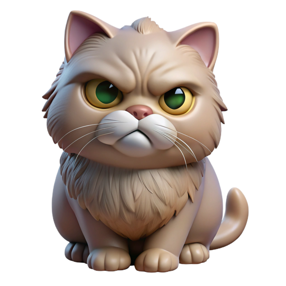 magnificent mid-century A grumpy Persian cat with flat face, NO BACKGROUND with Transparent Background. ultra HD png