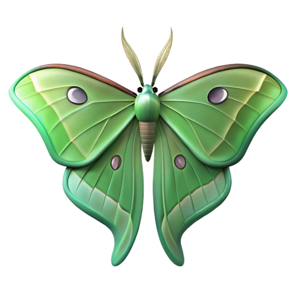 unparalleled retro A luna moth, NO BACKGROUND with Transparent Background. expertly shot png
