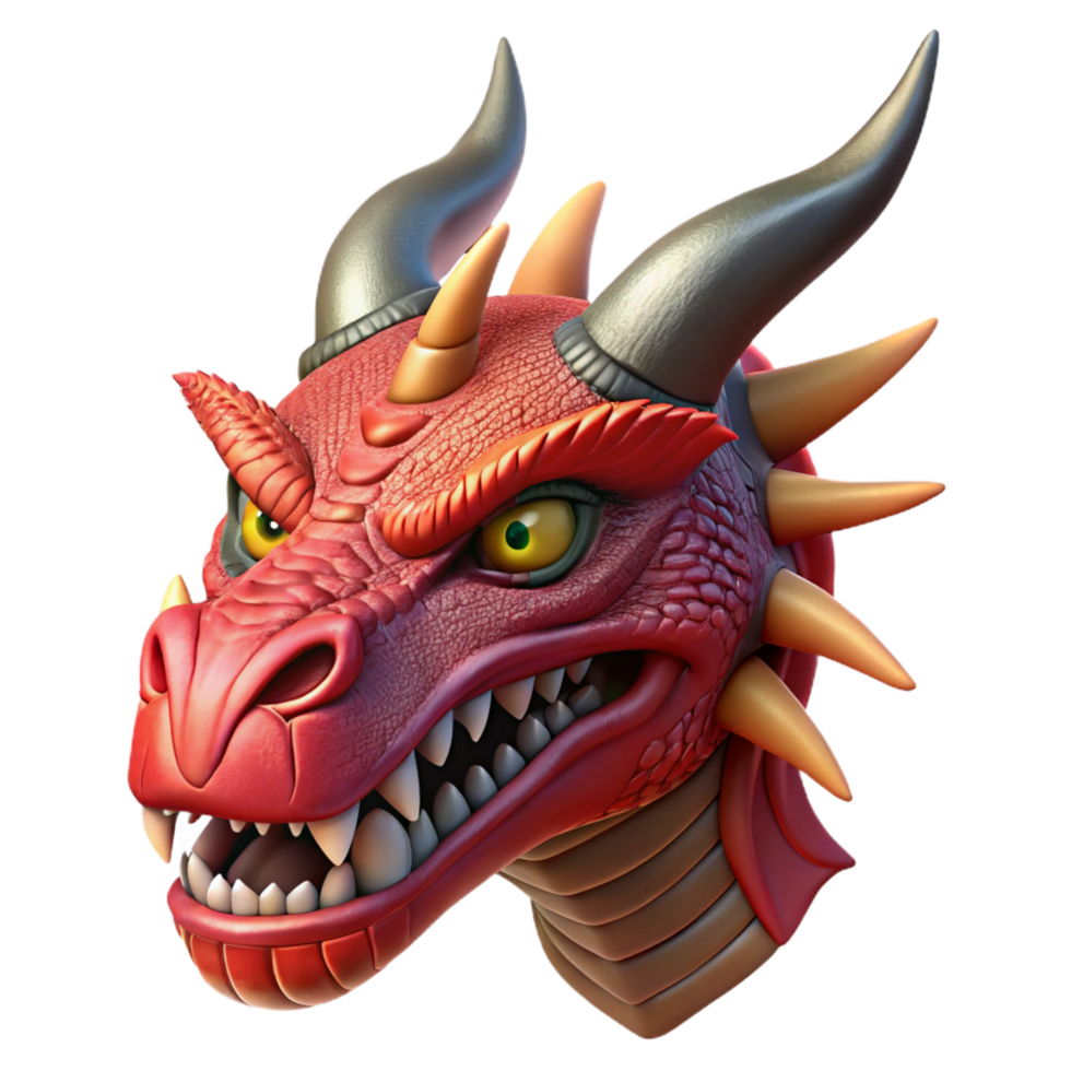radiant dreamy urban A fierce dragon head, intricate scales and horns. NO BACKGROUND with Transparent Background. exclusive png