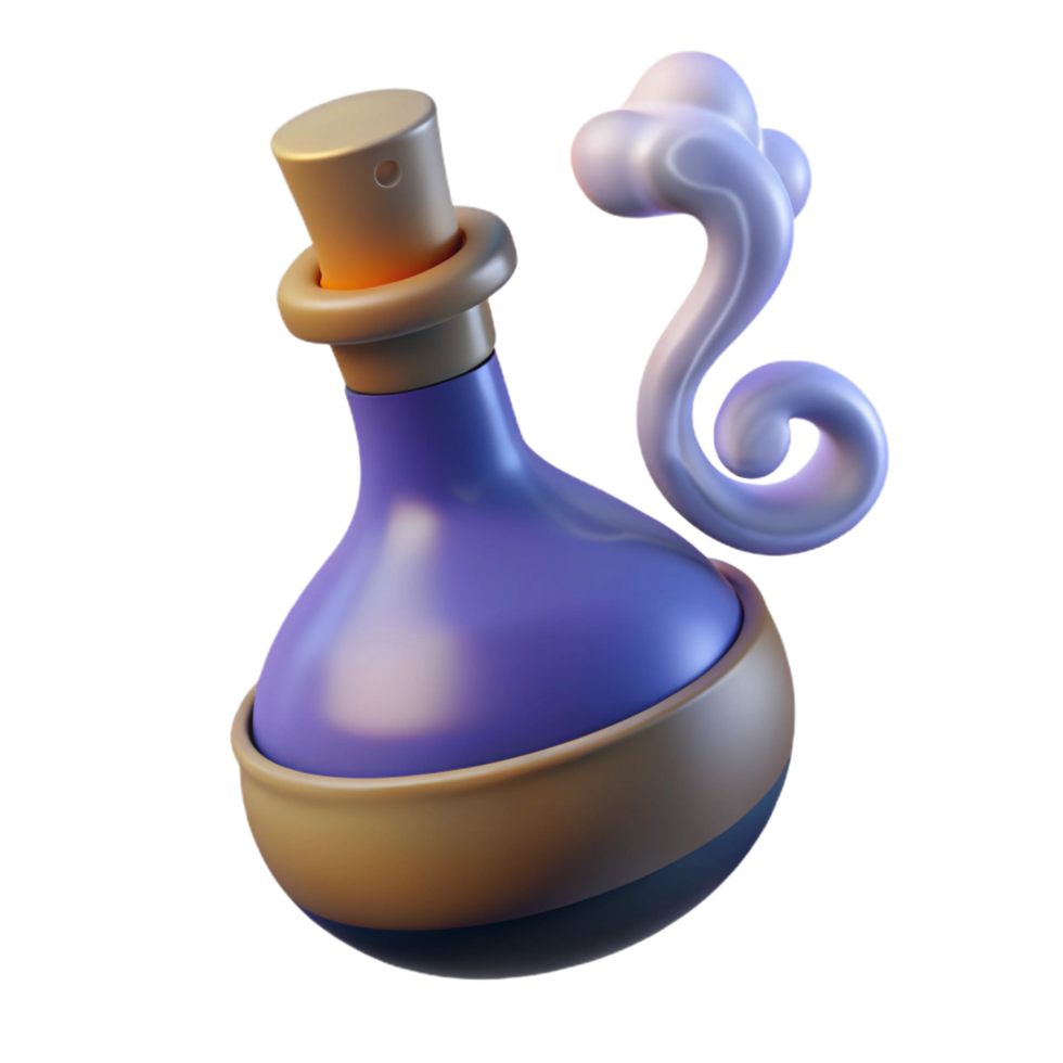 serene intense renaissance A steaming potion bottle with swirling liquid. NO BACKGROUND with Transparent Background. luxury png
