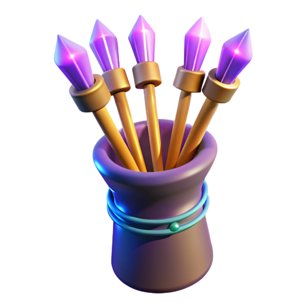 rare tropical A quiver full of magical arrows with glowing tips. NO BACKGROUND with Transparent Background. top-tier png