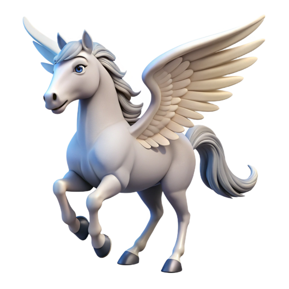 whimsical splendid A majestic pegasus with feathered wings. NO BACKGROUND with Transparent Background. museum quality png