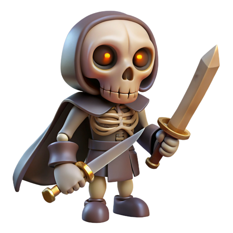 stunning romantic artistic A spooky skeleton holding a rusty sword. NO BACKGROUND with Transparent Background. high resolution png