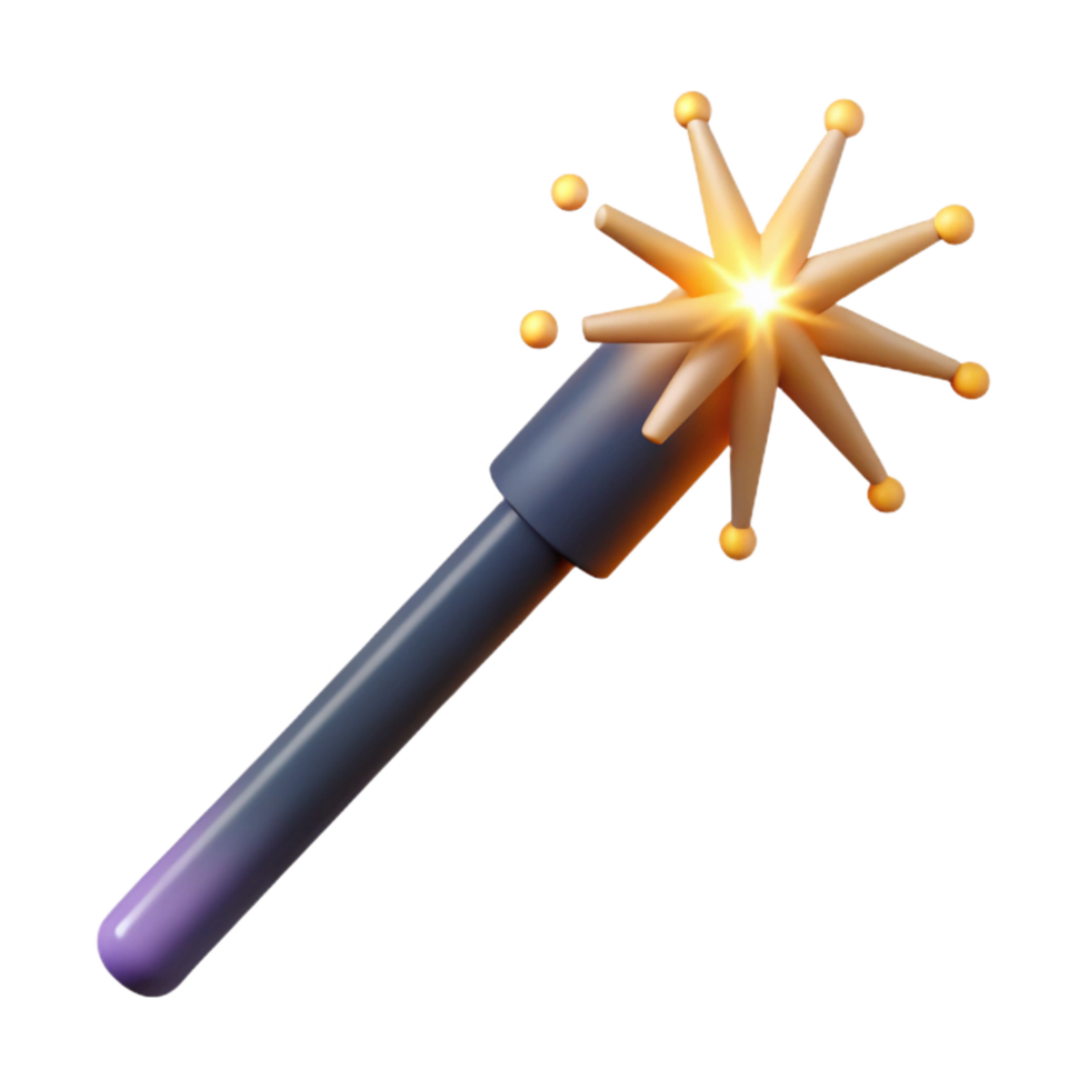 signature futuristic A magic wand with sparks emanating from the tip. NO BACKGROUND with Transparent Background. studio quality png