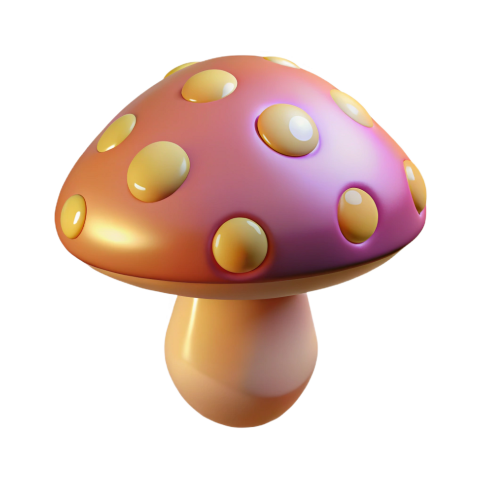 vibrant intense vintage A single, stylized mushroom with glowing spots. NO BACKGROUND with Transparent Background. precision png