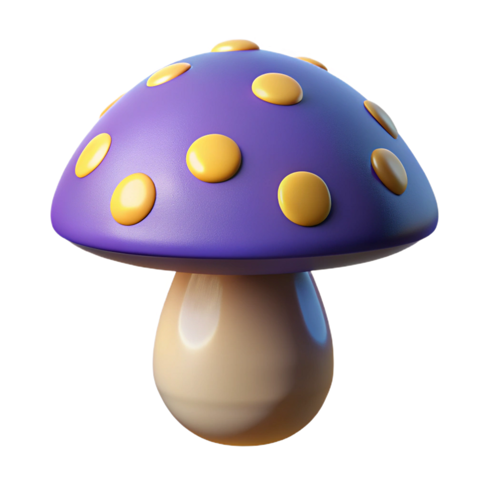 melancholic splendid A single, stylized mushroom with glowing spots. NO BACKGROUND with Transparent Background. museum quality png