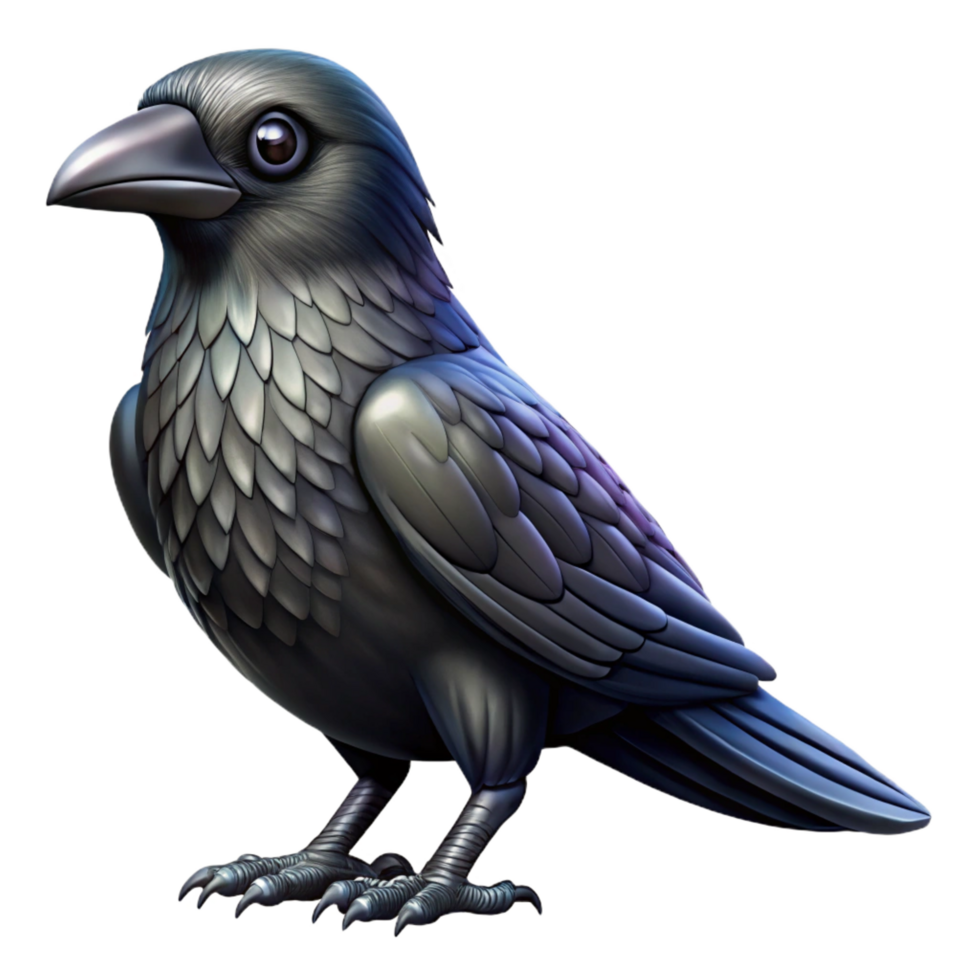 vibrant memorable A single, realistic raven with glossy feathers. NO BACKGROUND with Transparent Background. png
