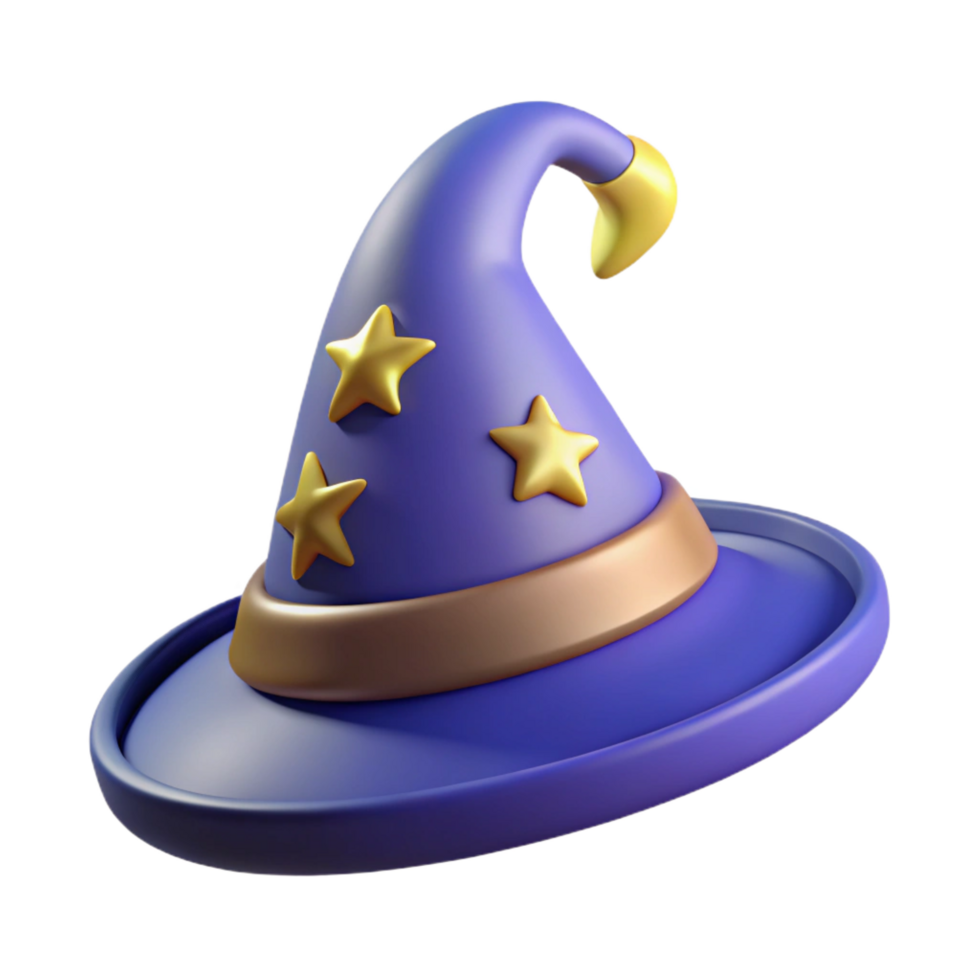 picturesque intense geometric A stylized, cartoon wizard hat with stars and moons. NO BACKGROUND with Transparent Background. top-tier png