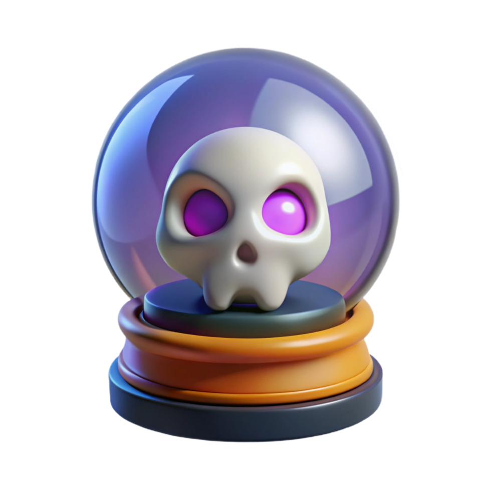 joyful majestic A stylized, cartoon crystal ball showing a vision of a skull. NO BACKGROUND with Transparent Background. exclusive png