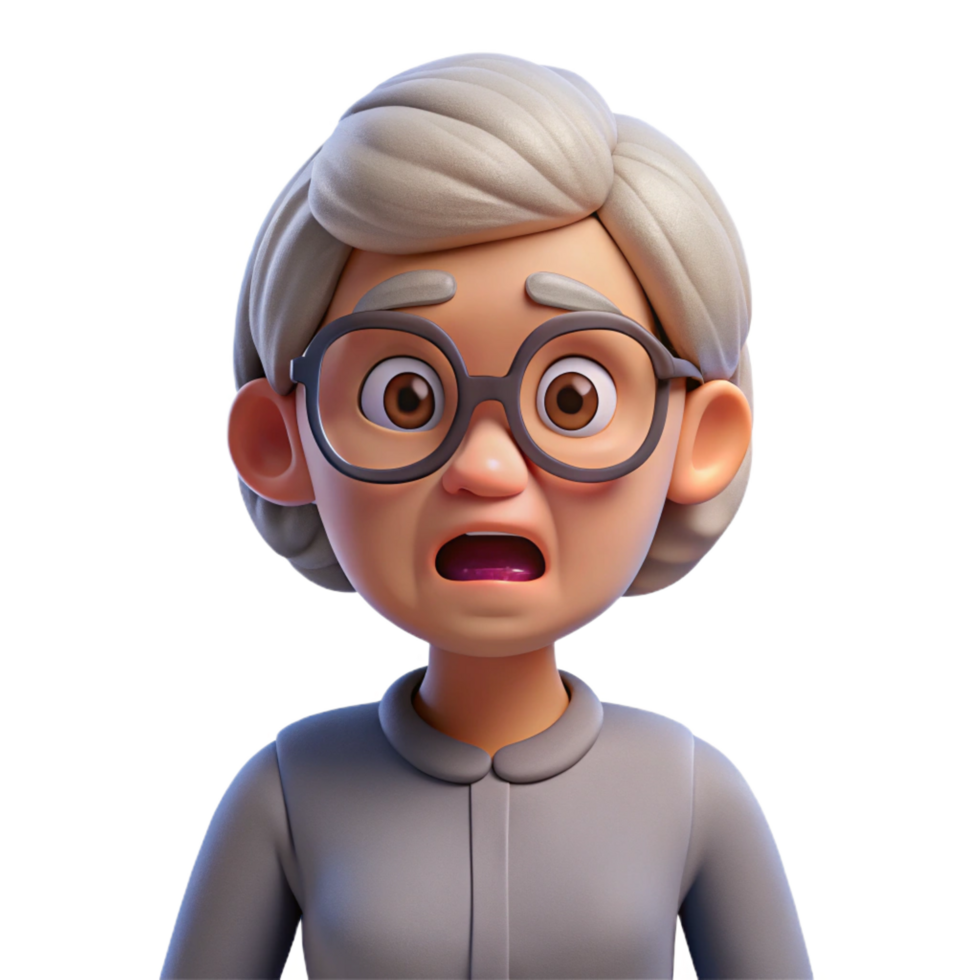 magnificent memorable Confused elderly woman with glasses, NO BACKGROUND with Transparent Background. png